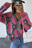 kamames Contrast Letter Long Sleeve Knitted Cardigan