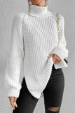 kamames Raglan Sleeve Turtleneck Slit Mid-Length Sweater