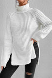 kamames Raglan Sleeve Turtleneck Slit Mid-Length Sweater