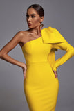 kamames Abbey Yellow One Shoulder Bandage Dress