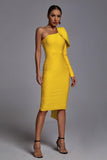 kamames Abbey Yellow One Shoulder Bandage Dress